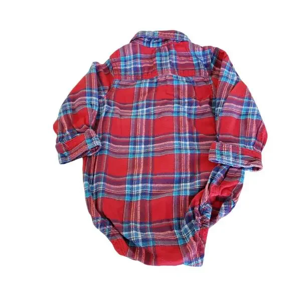 2 FOR $5 SALE Boy's 24 Month Red And Blue Plaid Flannel One Piece Top - Picture 7 of 7